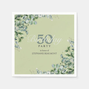 Elegant Pastel Green Flower Women's 50th Birthday  Napkin