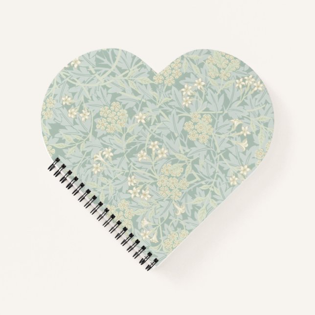 Elegant Pastel Green Jasmine Floral Pattern Notebook (Front)