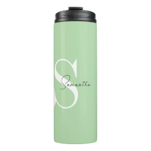 Elegant Pastel Green Monogram Thermal Tumbler