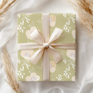 Elegant Pastel Green Olive Pink Floral Wrapping Paper