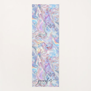 Elegant Pastel Holographic Marble Swirls Girly Yoga Mat