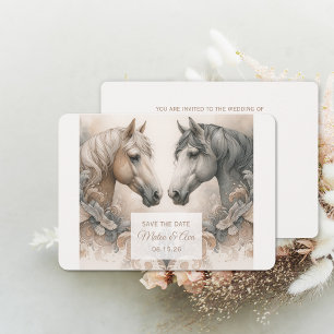 Elegant Pastel Horses Wedding Save The Date Card