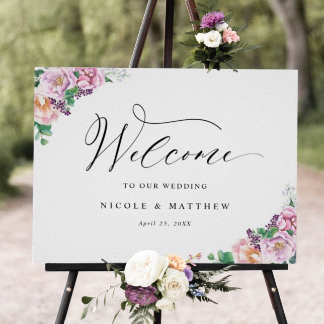 Elegant Pastel Joyful Floral Wedding Welcome Sign (Creator Uploaded)