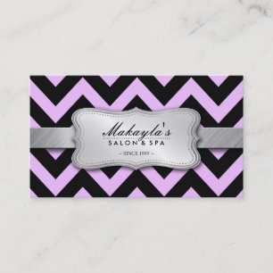 Elegant Pastel Lavender and Black Chevron Pattern Business Card