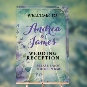 Elegant Pastel Lavender and Sea Green Wedding Acrylic Sign