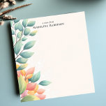 Elegant Pastel Leaves Botanical Personalized Name Notepad<br><div class="desc">Embrace the beauty of nature with this elegant, personalized notepad. A cascade of pastel-coloured leaves in shades of green, peach, and yellow adorns the left side, creating a soft, natural frame. The minimalist design and muted colour palette provide a sophisticated look. Add your own text to make this notepad uniquely...</div>