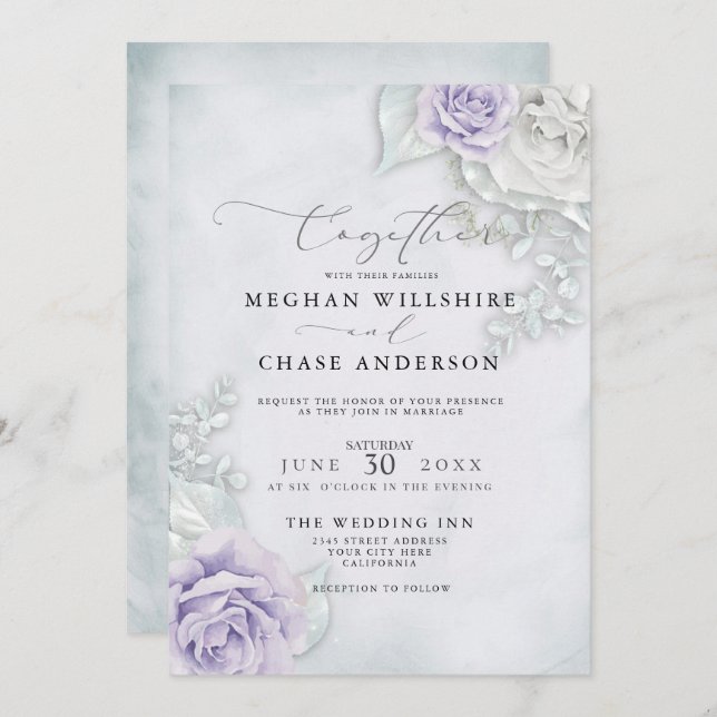 Elegant Pastel Lilac Roses Invitation (Front/Back)