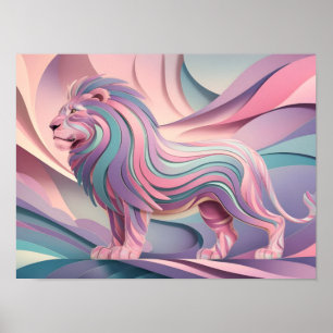 Elegant Pastel Lion Abstract Wallpaper Poster