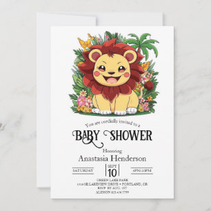 Elegant Pastel Lion Digital Baby Shower Invitation