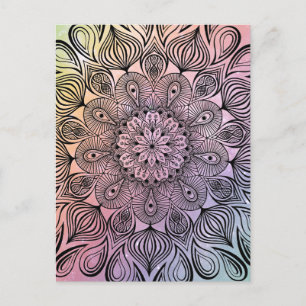 Elegant Pastel Mandala Trippy Psychedelic Hippie Postcard
