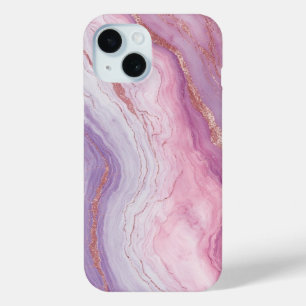 Elegant Pastel Marble & Rose Gold Glitter Monogram iPhone 15 Case