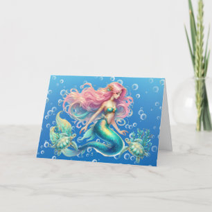 Elegant Pastel Mermaid & Sea Turtles Note Card