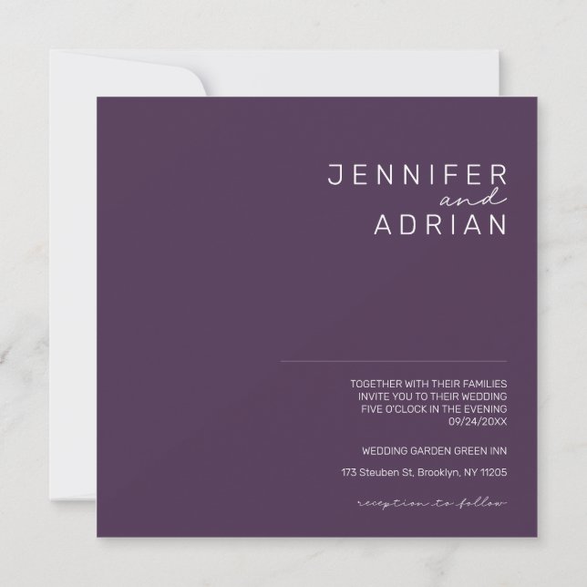 Elegant Pastel Minimal Purple Modern Wedding  Invitation (Back)