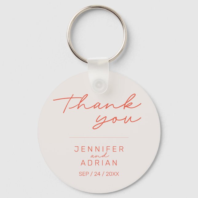 Elegant Pastel Minimal White and Red Wedding Keychain (Front)