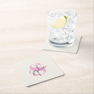 Elegant Pastel Monogram Paper Coaster