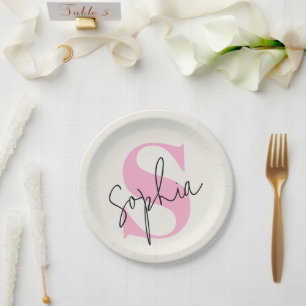 Elegant Pastel Monogram Personalized Paper Plates