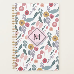 Élégant Pastel Motif Floral Monogramme