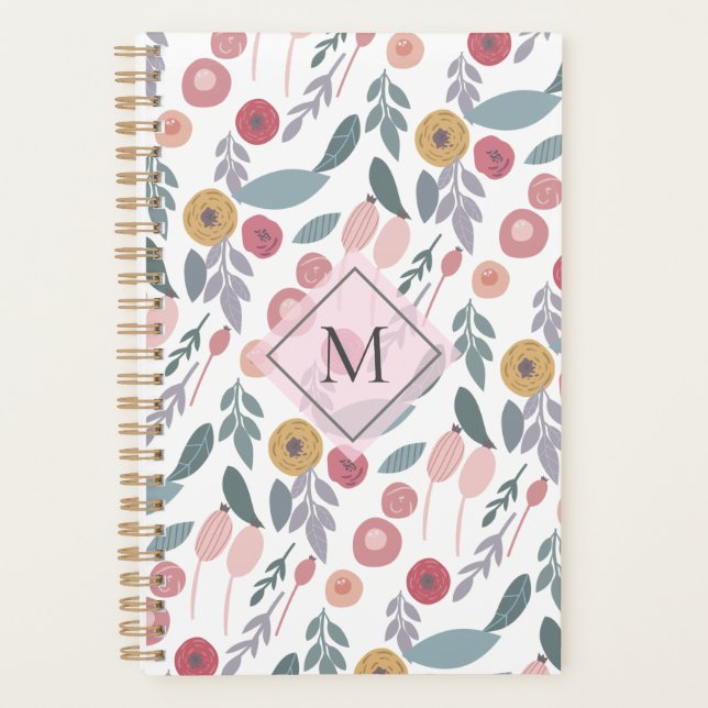 Élégant Pastel Motif Floral Monogramme (Devant)