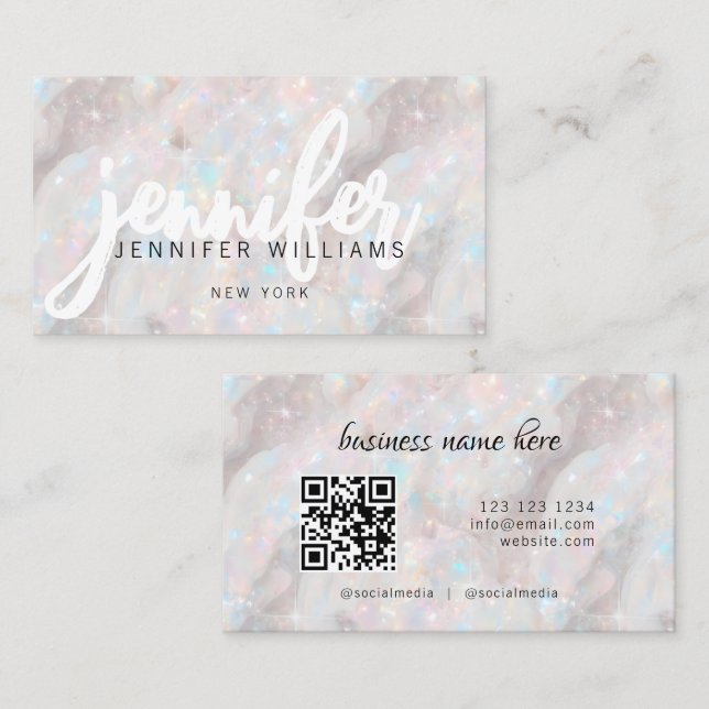 Elegant Pastel Opal Stone Custom QR Code Unique Business Card (Front/Back)
