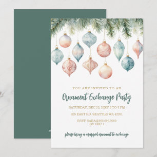 Elegant Pastel Ornament Exchange Christmas Party Invitation