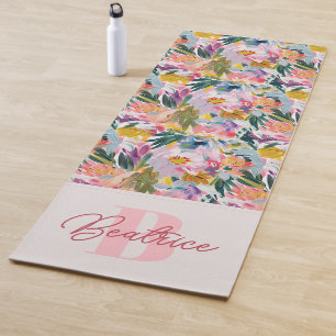 Elegant Pastel Pink Abstract Floral Name Monogram Yoga Mat