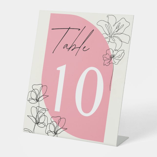 Elegant pastel pink and cream Wedding table Number Pedestal Sign (Front)