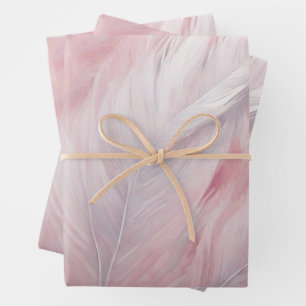 Elegant Pastel Pink and White Feather Texture  Wrapping Paper Sheet