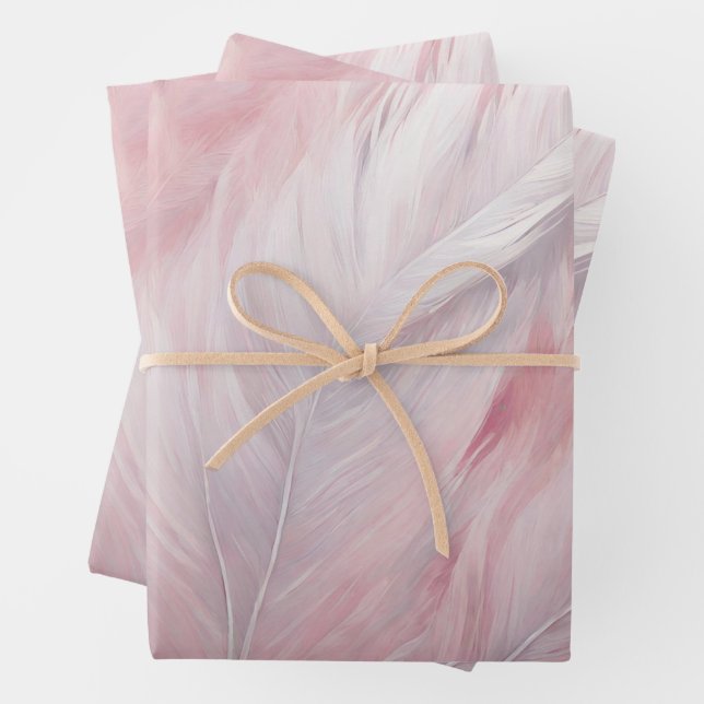 Elegant Pastel Pink and White Feather Texture  Wrapping Paper Sheet (In situ)