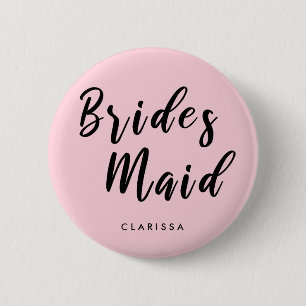 Elegant pastel pink & black bridesmaid 2 inch round button