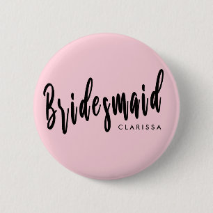 Elegant pastel pink & black bridesmaid 2 inch round button
