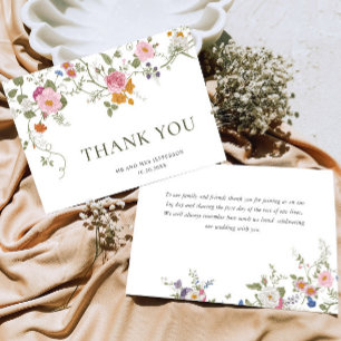 Elegant Pastel Pink Bohemian Field Wildflower Thank You Card