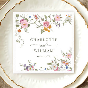 Elegant Pastel Pink Bohemian Wildflower Wedding Napkin