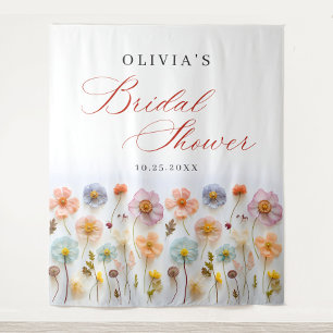Elegant Pastel Pink Boho Wildflower Bridal Shower Tapestry