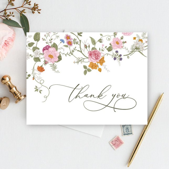 Elegant Pastel Pink Boho Wildflower Thank You Postcard (Creator Uploaded)
