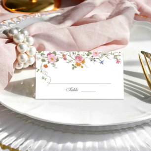 Elegant Pastel Pink Boho Wildflower Wedding Place Card
