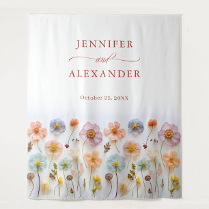 Elegant Pastel Pink Boho Wildflower Wedding Tapestry