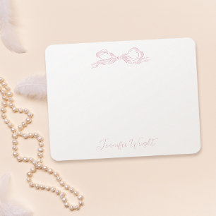 Elegant Pastel Pink Bow Personalized Stationery Card