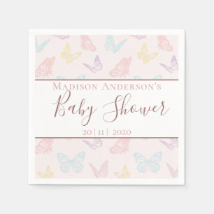 Elegant Pastel Pink Butterflies Girl Baby Shower Napkin