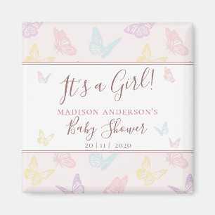 Elegant Pastel Pink Butterfly Girl Baby Shower Magnet