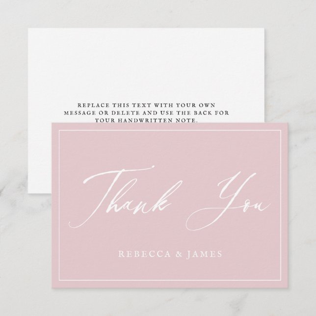 Elegant Pastel Pink Calligraphy Script Frame  Thank You Card (Front/Back)