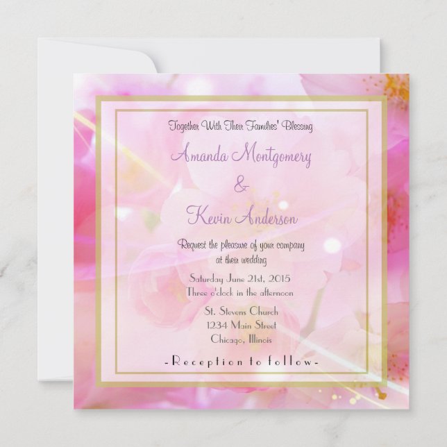 Elegant Pastel Pink Cherry Blossom Flowers Wedding Invitation (Back)