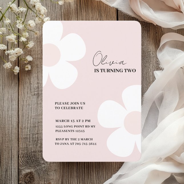 Elegant Pastel Pink Daisy Spring Birthday Invitation (Creator Uploaded)
