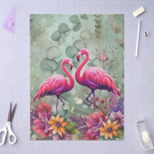 Elegant Pastel Pink Flamingo Floral Decoupage Tissue Paper