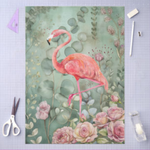 Elegant Pastel Pink Flamingo & Roses Decoupage Tissue Paper