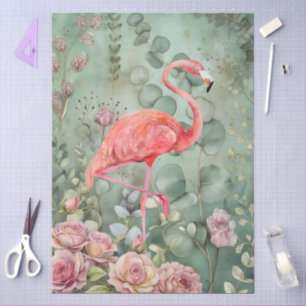 Elegant Pastel Pink Flamingo & Roses Decoupage Tissue Paper