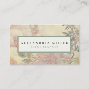 Elegant Pastel Pink Floral Botanical   Ecru Business Card