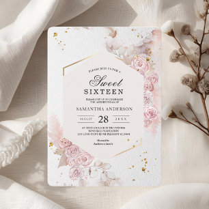 Elegant Pastel Pink Floral Frame Fancy Invitation