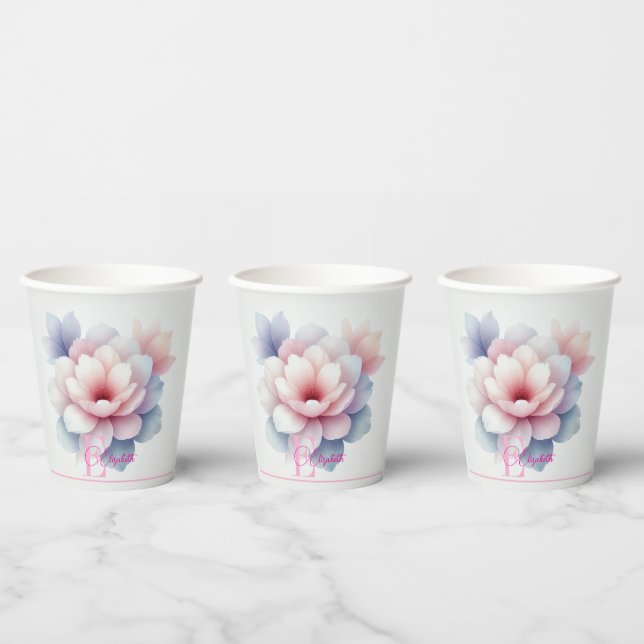 Elegant Pastel Pink Floral Personalized Paper Cup  (Multi)