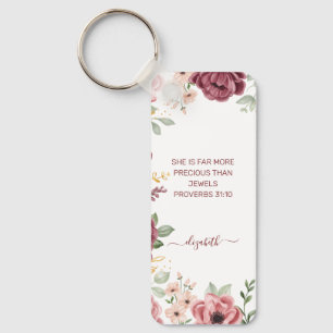 Elegant pastel pink flower scripture name keychain