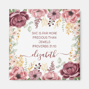Elegant pastel pink flower scripture name magnet